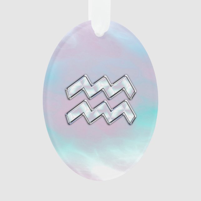 Aquarius Zodiac Symbol on Mother of Pearl Decor Ornament (Front)