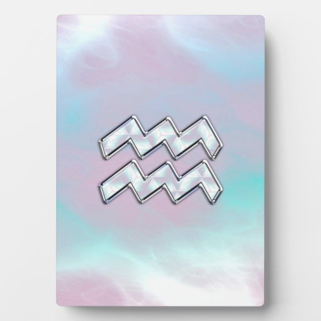 Aquarius Zodiac Symbol on Mother of Pearl Decor Plaque (Front)