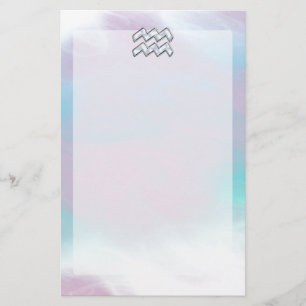 Aquarius Zodiac Symbol on Mother of Pearl Decor Stationery