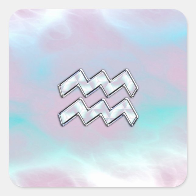 Aquarius Zodiac Symbol on Mother of Pearl Nacre Square Sticker (Front)