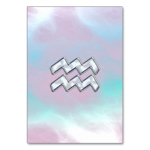 Aquarius Zodiac Symbol on Mother of Pearl Nacre Table Number