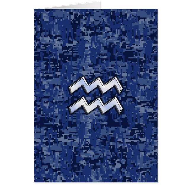 Aquarius Zodiac Symbol on navy blue digital camo (Front)