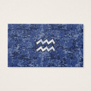 Aquarius Zodiac Symbol on navy blue digital camo