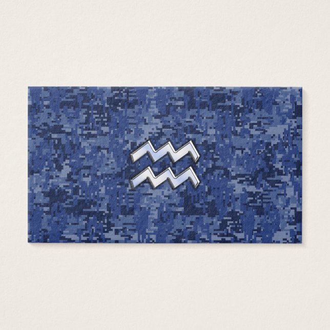 Aquarius Zodiac Symbol on navy blue digital camo (Front)
