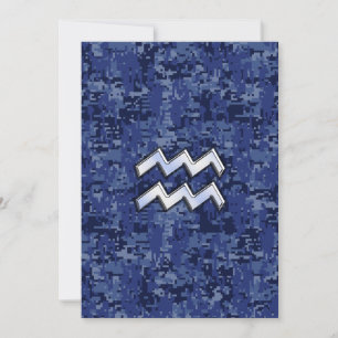 Aquarius Zodiac Symbol on navy blue digital camo