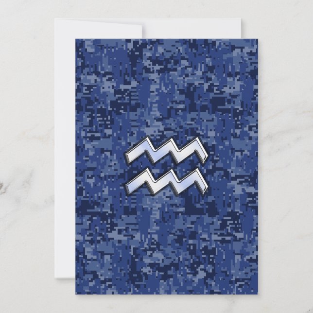 Aquarius Zodiac Symbol on navy blue digital camo (Front)