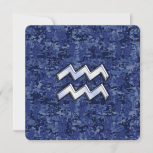 Aquarius Zodiac Symbol on navy blue digital camo