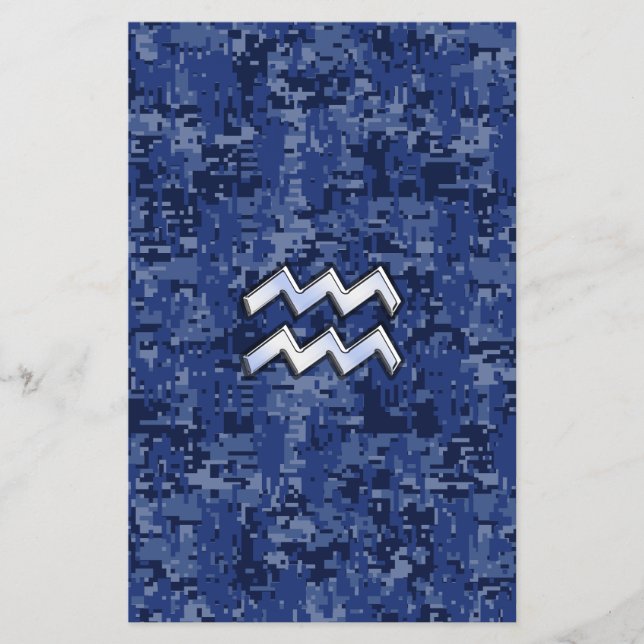 Aquarius Zodiac Symbol on navy blue digital camo Flyer (Front)