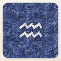 Aquarius Zodiac Symbol on navy blue digital camo