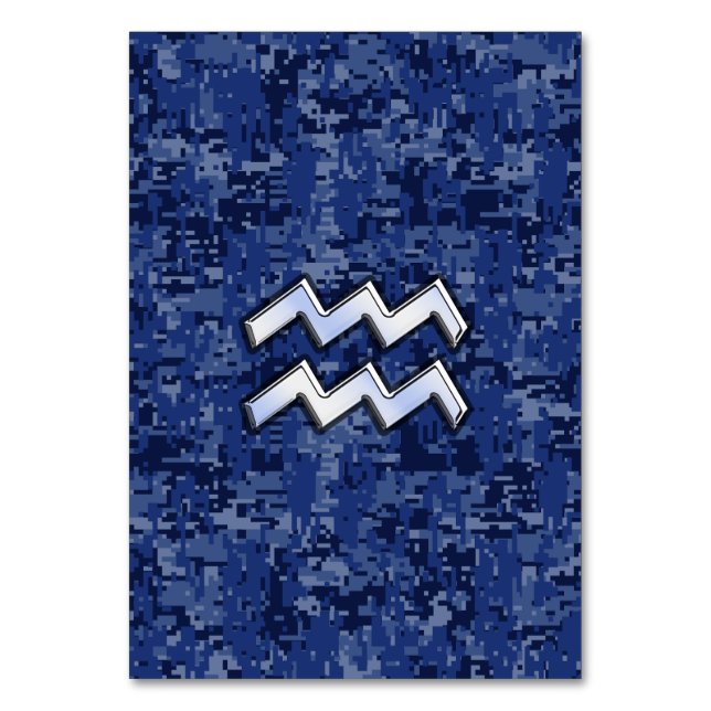 Aquarius Zodiac Symbol on navy blue digital camo Table Number (Front)
