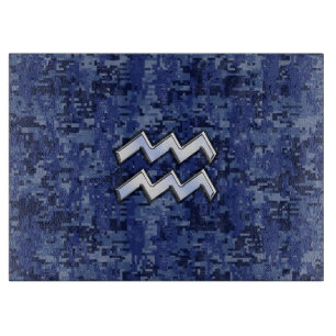 Aquarius Zodiac Symbol on Navy Digital Camouflage Cutting Board
