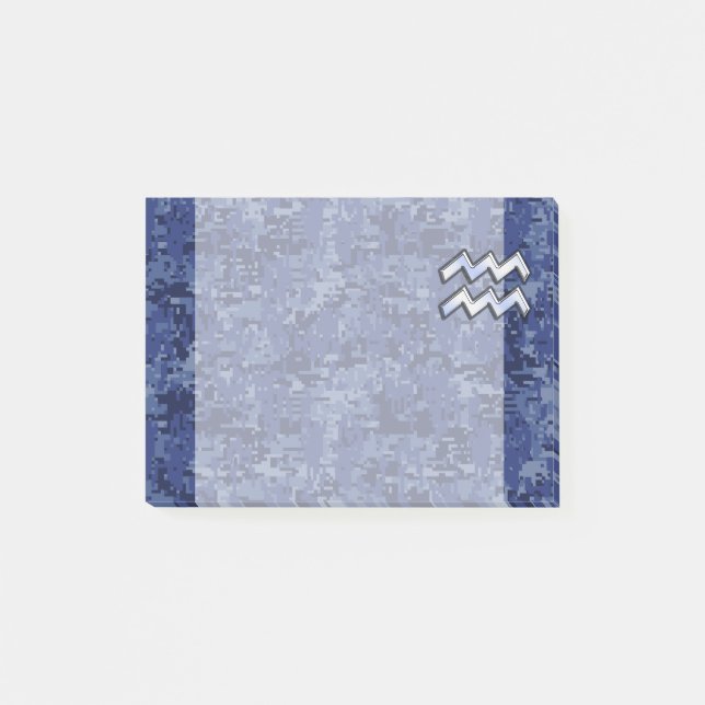 Aquarius Zodiac Symbol on Navy Digital Camouflage Post-it Notes (Front)