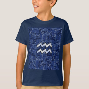 Aquarius Zodiac Symbol on Navy Digital Camouflage T-Shirt