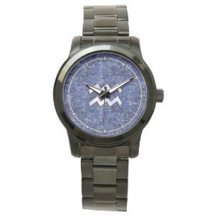 Aquarius Zodiac Symbol on Navy Digital Camouflage Watch