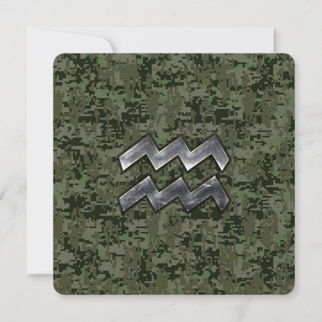 Aquarius Zodiac Symbol on olive green digital camo (Front)