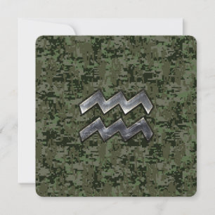 Aquarius Zodiac Symbol on olive green digital camo