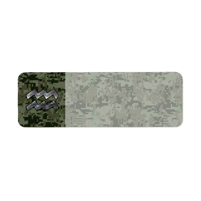 Aquarius Zodiac Symbol on olive green digital camo (Front)