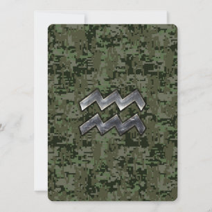 Aquarius Zodiac Symbol on olive green digital camo