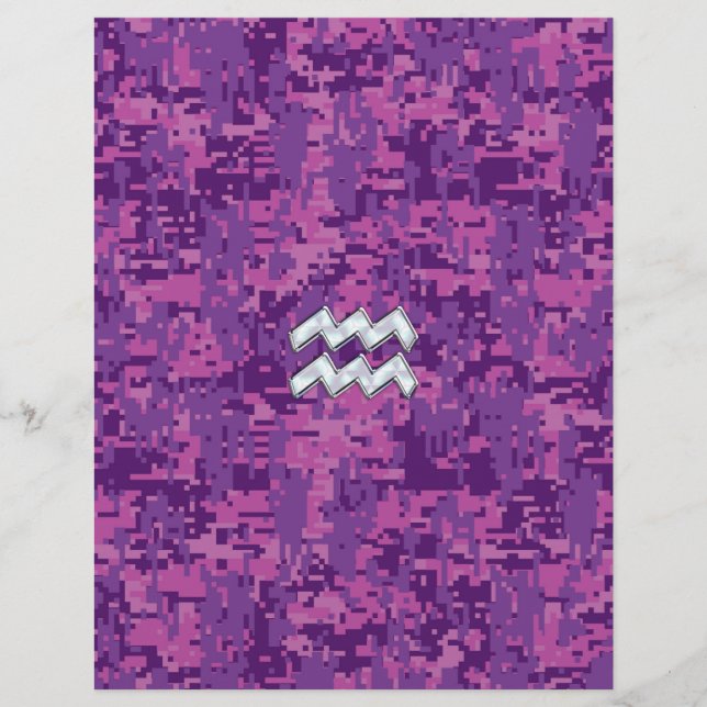 Aquarius Zodiac Symbol on Pink Digital Camouflage (Front)