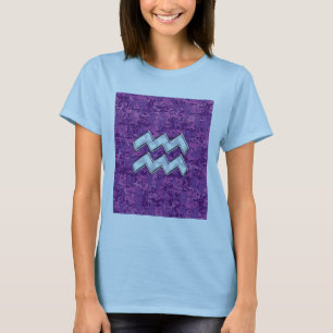 Aquarius Zodiac Symbol on Pink Digital Camouflage T-Shirt