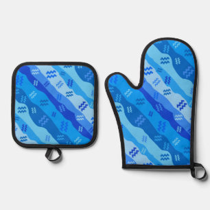 Aquarius Zodiac Symbol Oven Mitt & Pot Holder Set