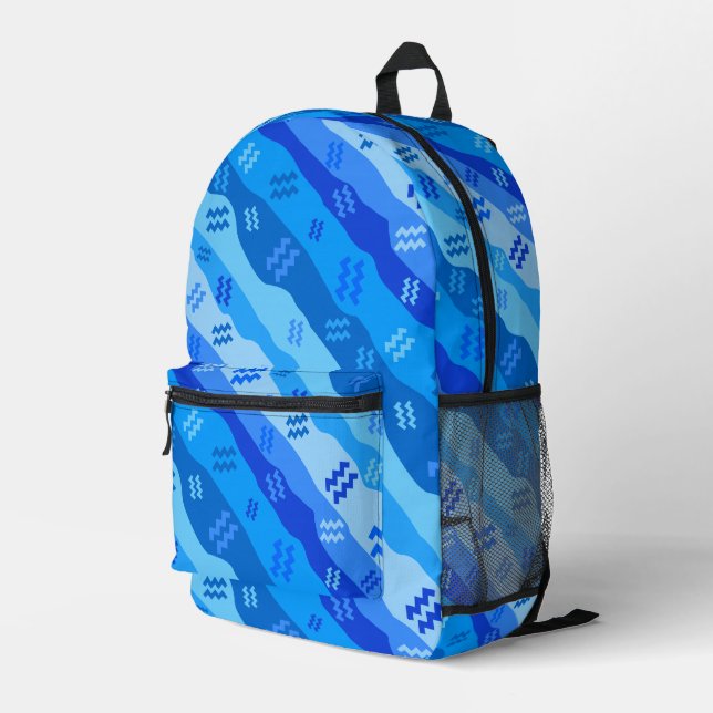 Aquarius Zodiac Symbol Printed Backpack (Back Corner Right)