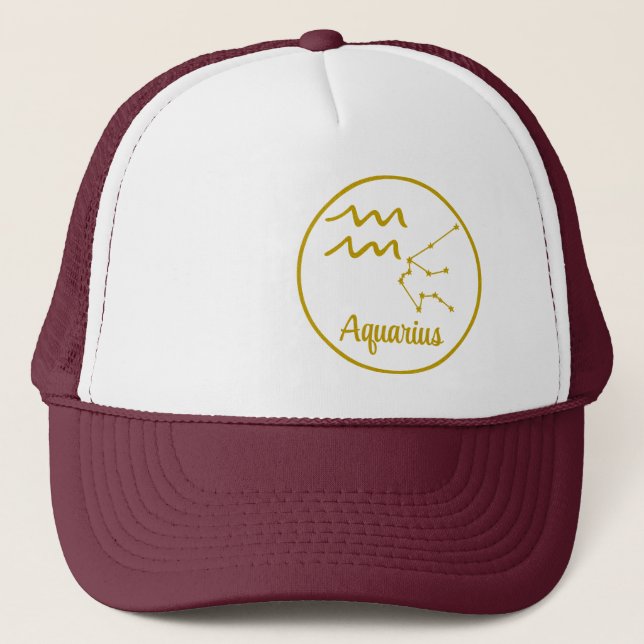 Aquarius Zodiac Symbol Star Sign Birthday Trucker Hat (Front)