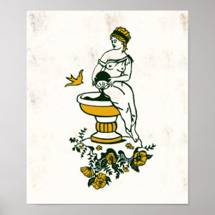 Aquarius Zodiac Toile Art w/ A Woman Bearing Water Poster