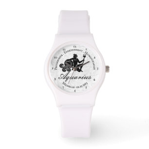Aquarius Zodiac Traits  Vintage Black White Custom Watch