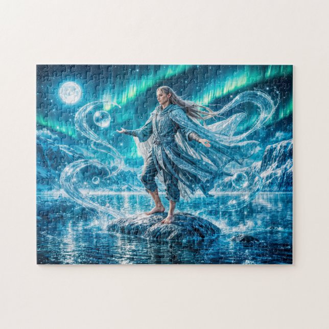 Aquarius Zodiac with Moonlit Water Mage and Celest Jigsaw Puzzle (Horizontal)
