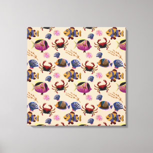 Aquatic animals pattern   ocean underwater life 10 canvas print