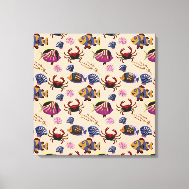 Aquatic animals pattern | ocean underwater life 10 canvas print (Front)