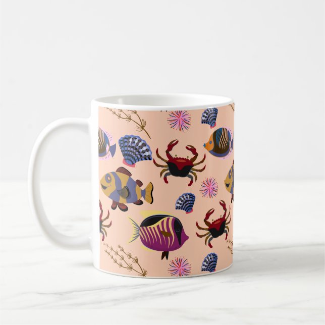 Aquatic animals pattern | ocean underwater life 10 coffee mug (Left)