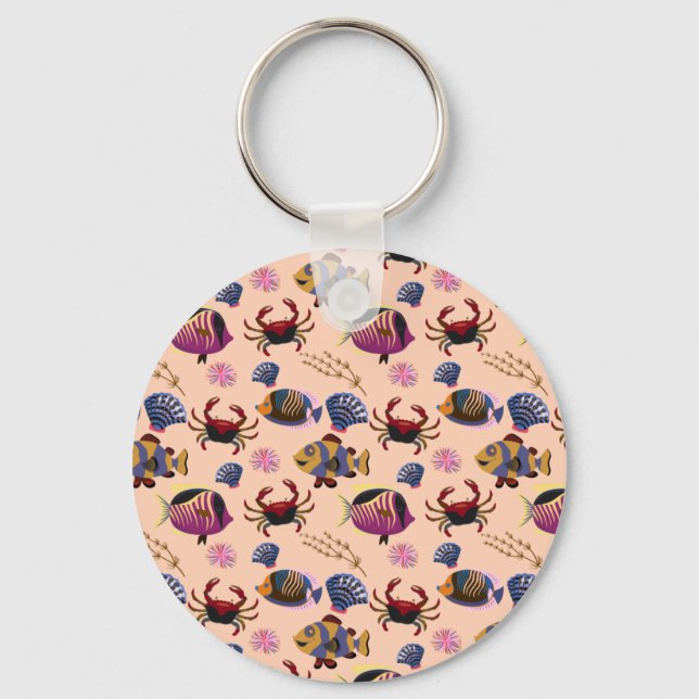 Aquatic animals pattern | ocean underwater life 10 key ring (Front)