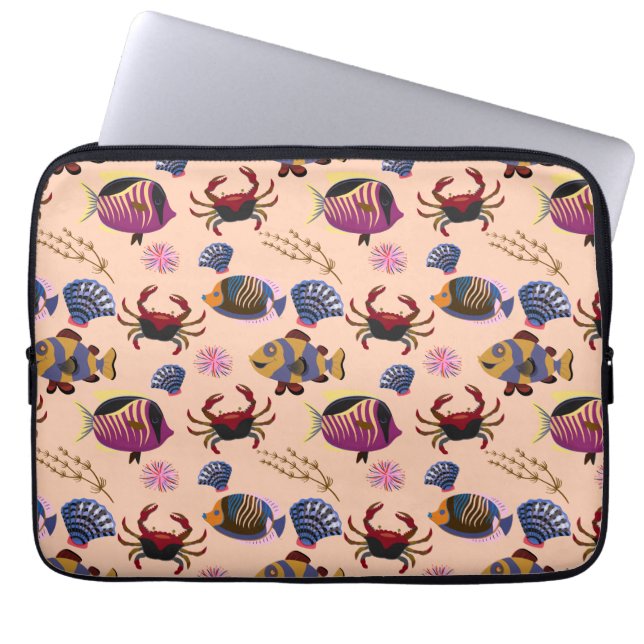 Aquatic animals pattern | ocean underwater life 10 laptop sleeve (Front)