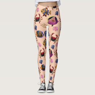 Aquatic animals pattern ocean underwater life 10 leggings