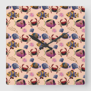 Aquatic animals pattern ocean underwater life 10 square wall clock