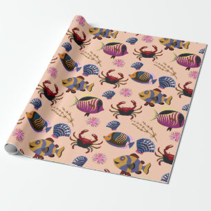 Aquatic animals pattern   ocean underwater life 10 wrapping paper