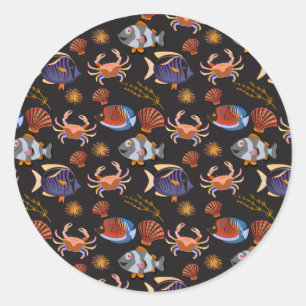 Aquatic animals pattern   ocean underwater life 11 classic round sticker