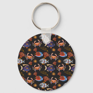 Aquatic animals pattern ocean underwater life 11 key ring