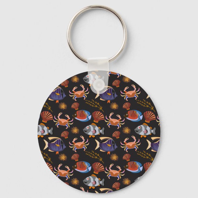 Aquatic animals pattern | ocean underwater life 11 key ring (Front)