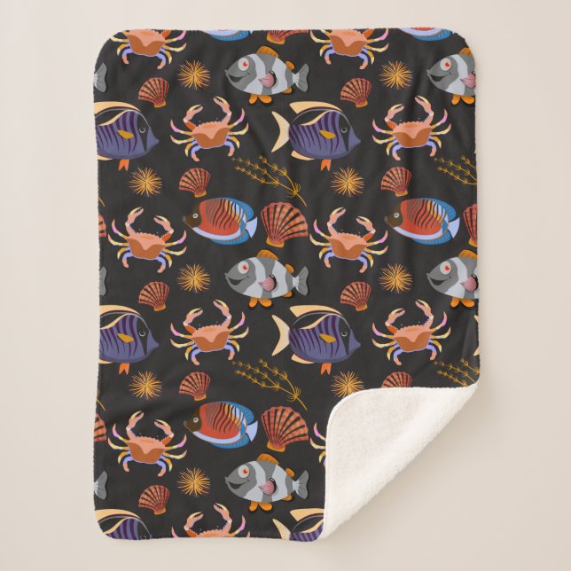 Aquatic animals pattern | ocean underwater life 11 sherpa blanket (Front)