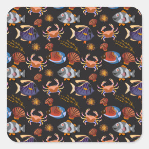 Aquatic animals pattern   ocean underwater life 11 square sticker