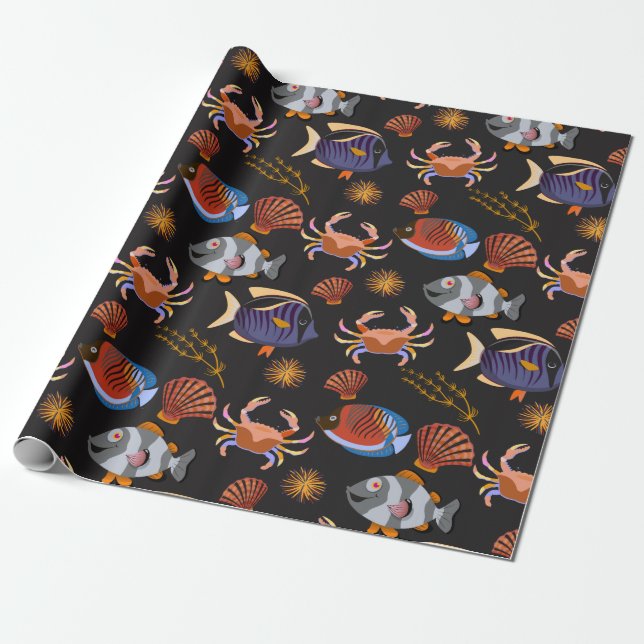 Aquatic animals pattern | ocean underwater life 11 wrapping paper (Unrolled)
