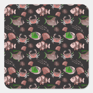 Aquatic animals pattern ocean underwater life 12 square sticker