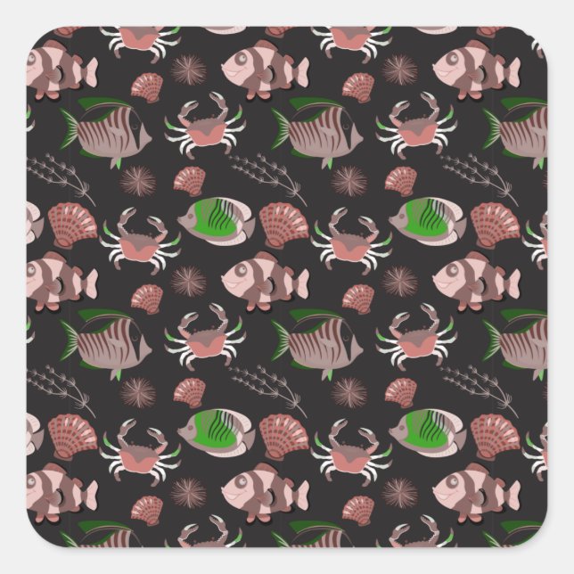 Aquatic animals pattern | ocean underwater life 12 square sticker (Front)