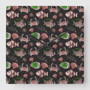 Aquatic animals pattern   ocean underwater life 12 square wall clock