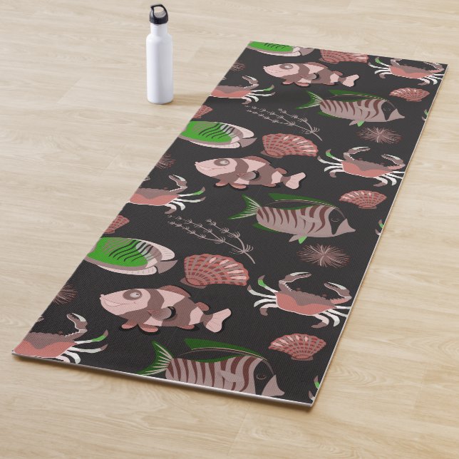 Aquatic animals pattern | ocean underwater life 12 yoga mat (In Situ)
