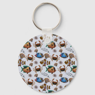 Aquatic animals pattern ocean underwater life 14 key ring