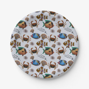 Aquatic animals pattern ocean underwater life 14 paper plate
